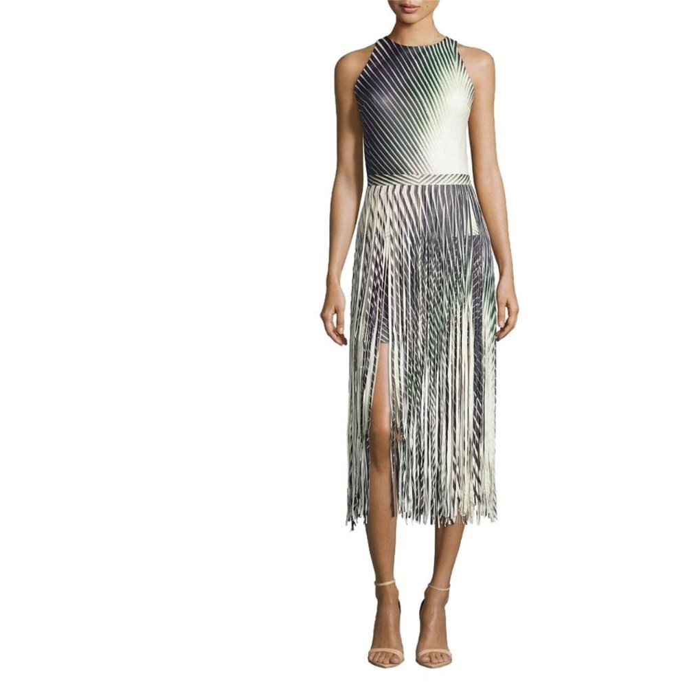 Designer Tamara Mellon Boho Style Leather Fringe Midi Dress 0